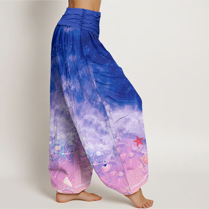 Pantalon harem à taille élastique pour femme, en coton, motif « Buddha Stones et vaste océan », en coton. - image 8