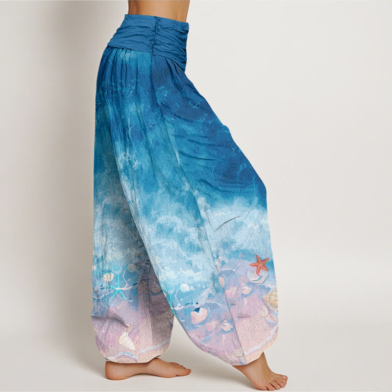 Pantalon harem à taille élastique pour femme, en coton, motif « Buddha Stones et vaste océan », en coton. - image 5