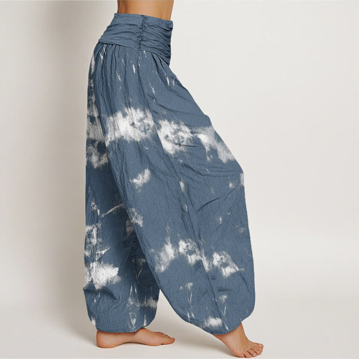 Pantalon harem à taille élastique pour femme, en coton blanc à rayures et pois, motif tie-dye Buddha Stones - image 5