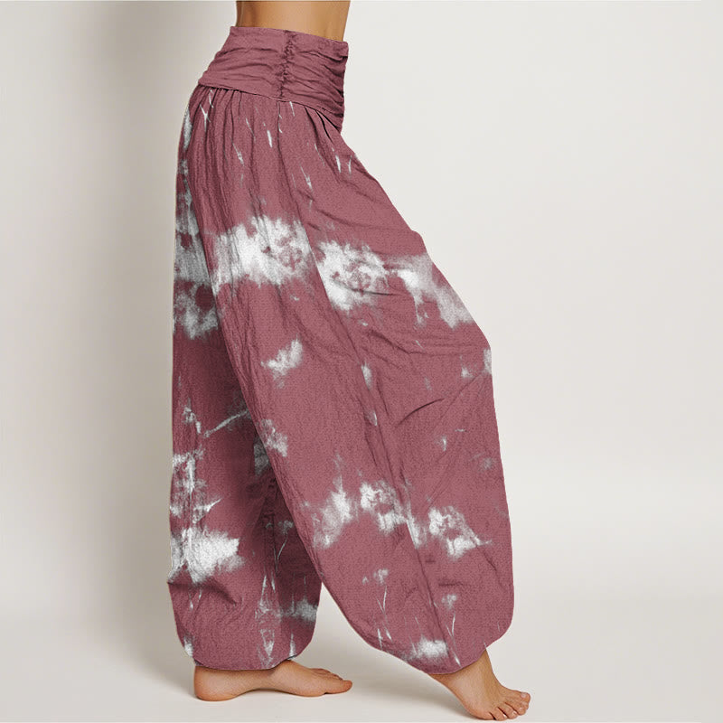Pantalon harem à taille élastique pour femme, en coton blanc à rayures et pois, motif tie-dye Buddha Stones - image 8