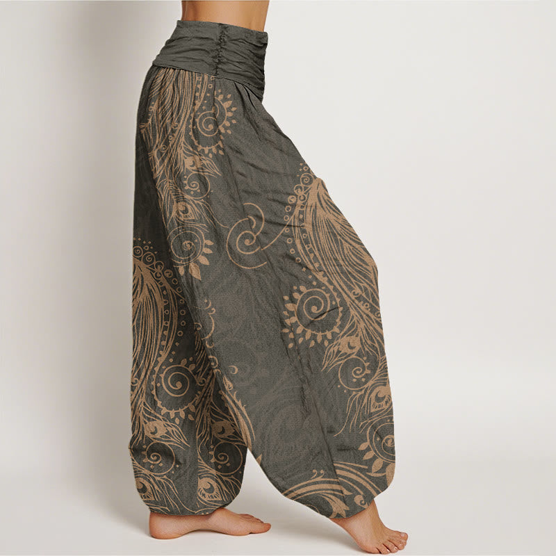 Pantalon harem décontracté en coton à motif paon et Buddha Stones, taille élastique pour femme - image 2