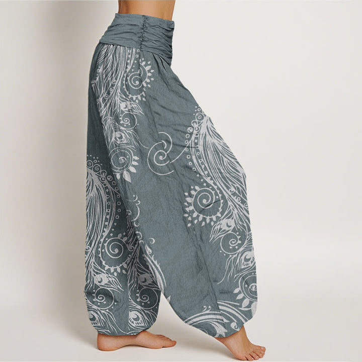 Pantalon sarouel décontracté à taille élastique avec motif paon et Buddha Stones pour femme - image 7