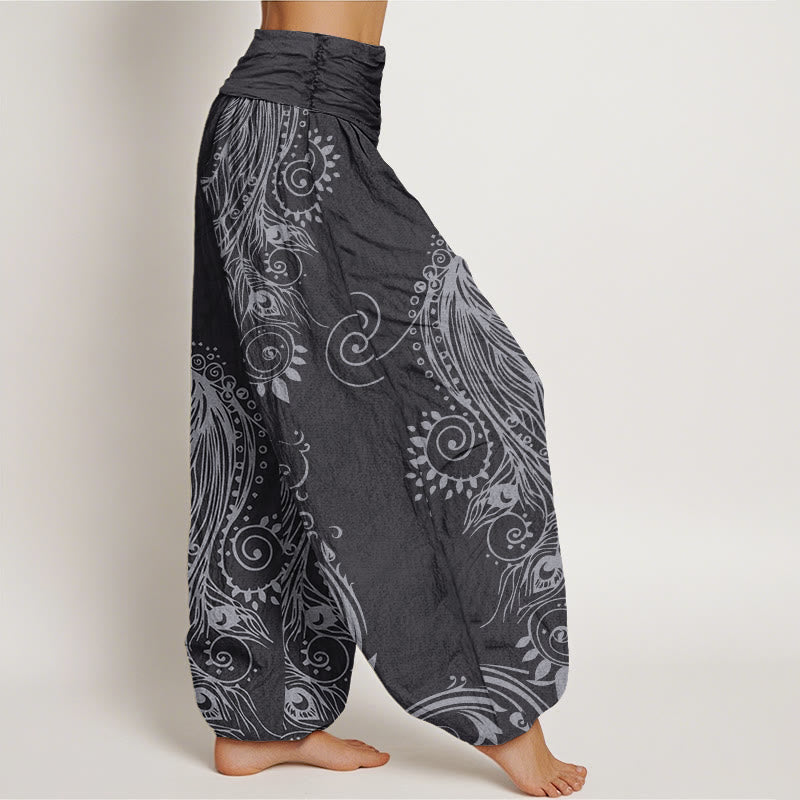Pantalon harem décontracté en coton à motif paon et Buddha Stones, taille élastique pour femme - image 9