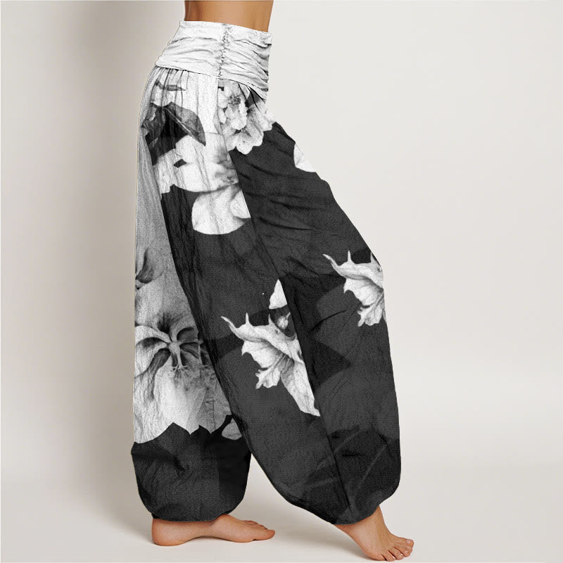Pantalon sarouel à taille élastique pour femme, motif camélia et Buddha Stones - image 2