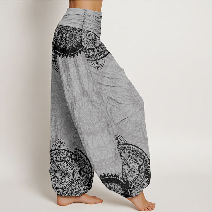Pantalon harem à taille élastique pour femme, en coton, motif mandala circulaire et Buddha Stones - image 9