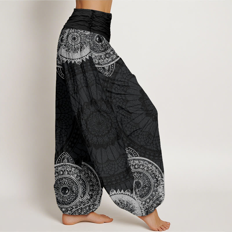 Pantalon harem à taille élastique pour femme, en coton, motif mandala circulaire et Buddha Stones - image 2
