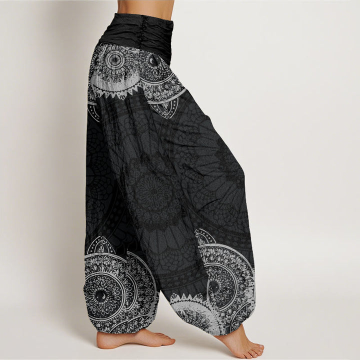 Pantalon harem à taille élastique pour femme, en coton, motif mandala circulaire et Buddha Stones - image 2