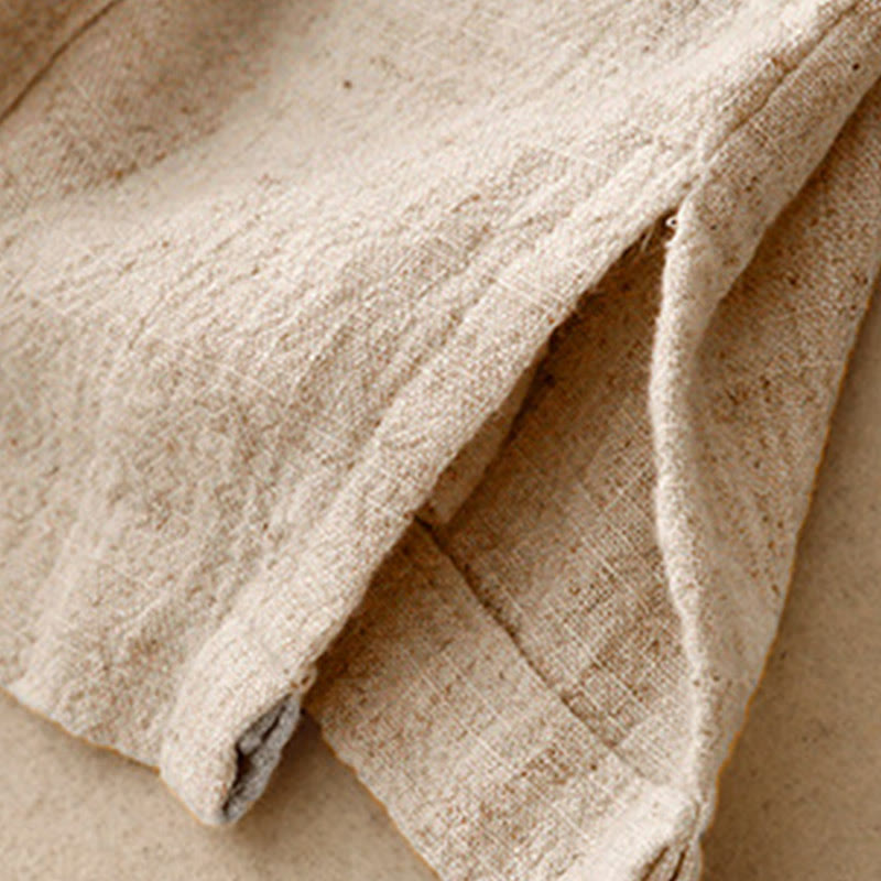 Chemise femme en coton et lin à manches mi-longues et poches, motif Buddha Stones, avec fente latérale et boutons grenouille - image 7