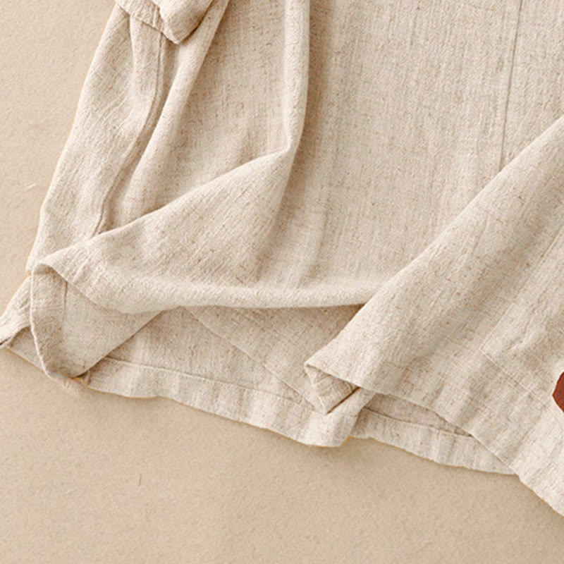 Chemise femme en coton et lin à manches mi-longues et poches, motif Buddha Stones, avec fente latérale et boutons grenouille - image 6