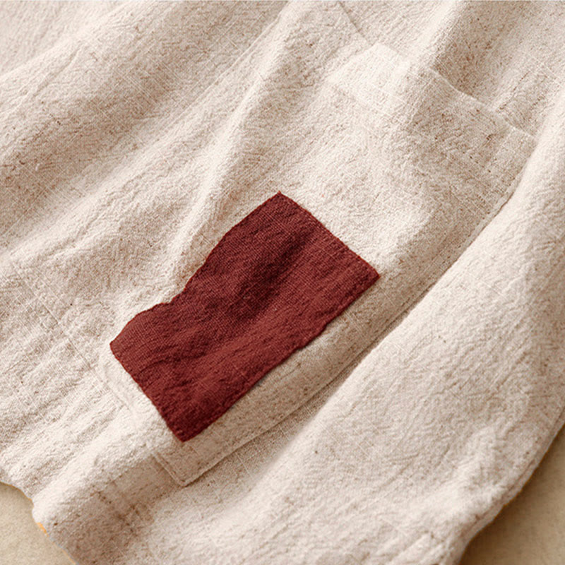 Chemise femme en coton et lin à manches mi-longues et poches, motif Buddha Stones, avec fente latérale et boutons grenouille - image 8