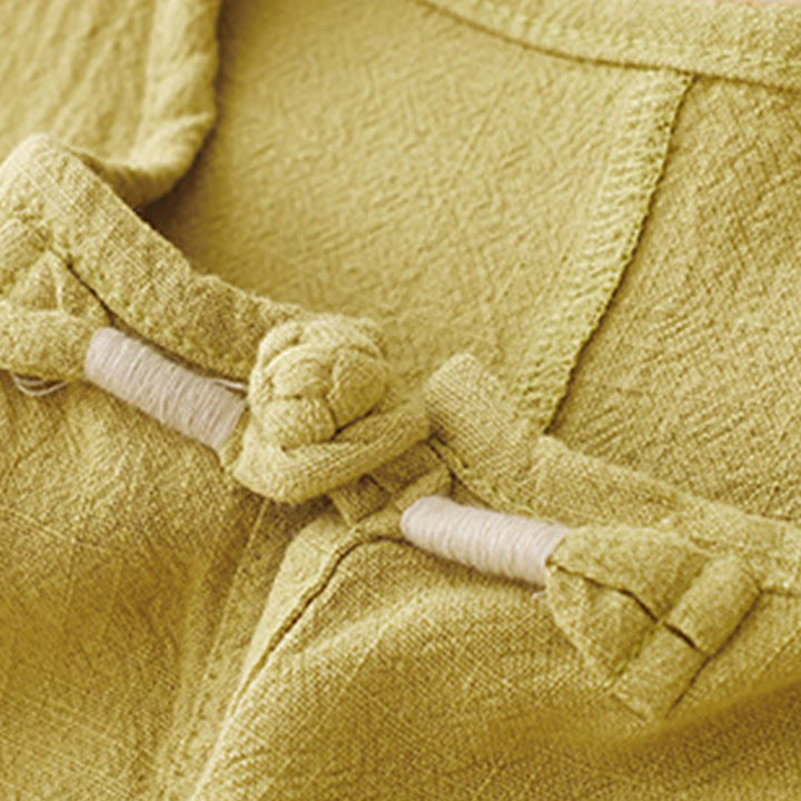 Chemise femme en coton et lin à manches mi-longues et poches, motif Buddha Stones, avec fente latérale et boutons grenouille - image 11