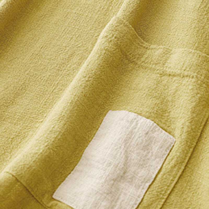 Chemise femme en coton et lin à manches mi-longues et poches, motif Buddha Stones, avec fente latérale et boutons grenouille - image 12