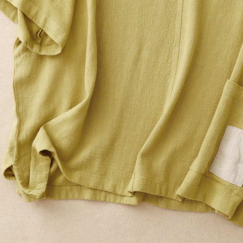 Chemise femme en coton et lin à manches mi-longues et poches, motif Buddha Stones, avec fente latérale et boutons grenouille - image 14