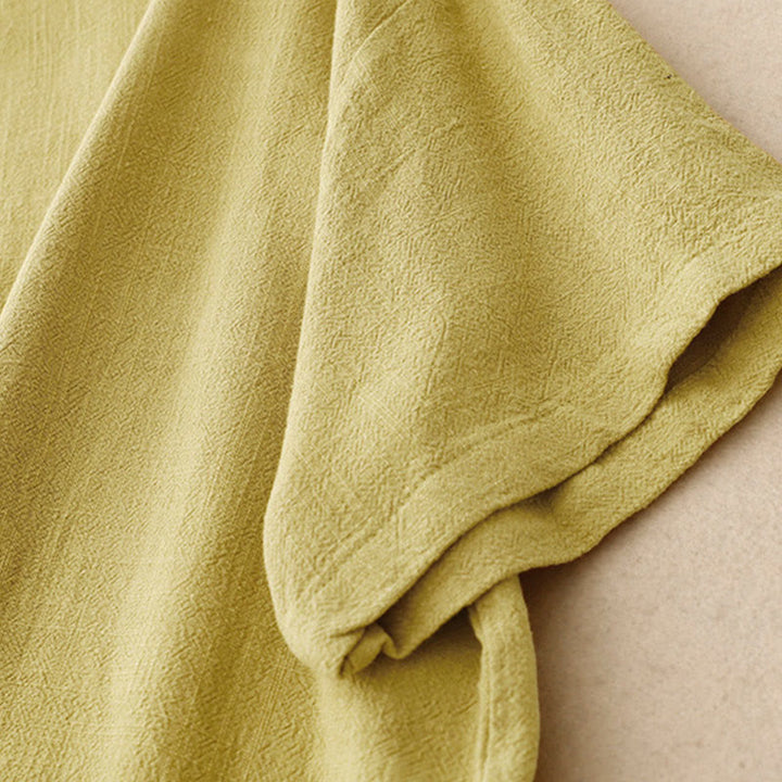 Chemise femme en coton et lin à manches mi-longues et poches, motif Buddha Stones, avec fente latérale et boutons grenouille - image 13