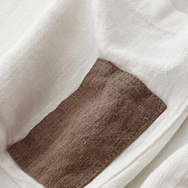 Chemise femme en coton et lin à manches mi-longues et poches, motif Buddha Stones, avec fente latérale et boutons grenouille - image 17