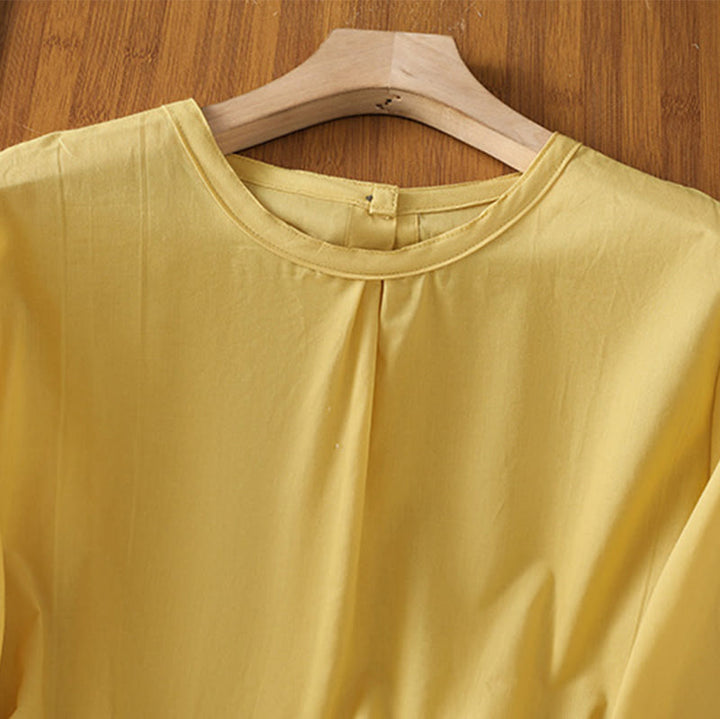 Chemise à col ras du cou en coton et lin à manches trois-quarts et simple boutonnage avec ourlet en dentelle et Buddha Stones - image 6