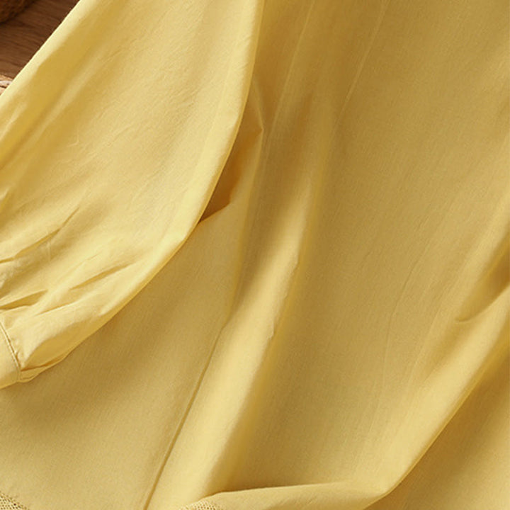 Chemise à col ras du cou en coton et lin à manches trois-quarts et simple boutonnage avec ourlet en dentelle et Buddha Stones - image 8