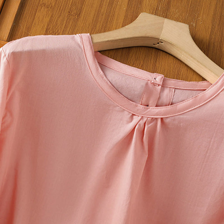 Chemise à col ras du cou en coton et lin à manches trois-quarts et simple boutonnage avec ourlet en dentelle et Buddha Stones - image 30