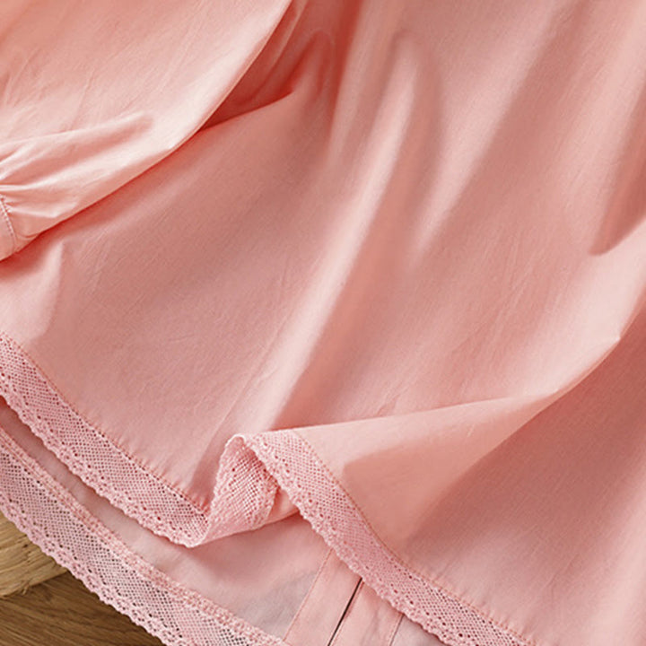 Chemise à col ras du cou en coton et lin à manches trois-quarts et simple boutonnage avec ourlet en dentelle et Buddha Stones - image 33