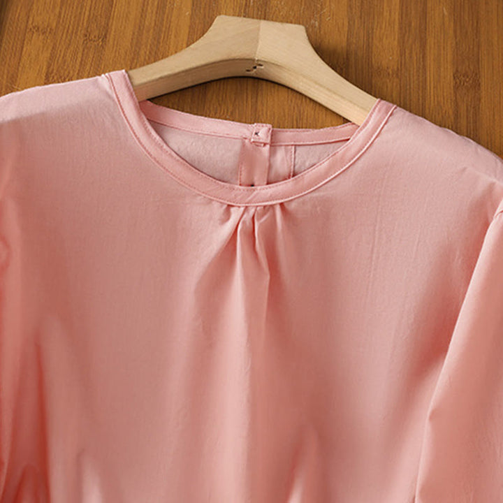 Chemise à col ras du cou en coton et lin à manches trois-quarts et simple boutonnage avec ourlet en dentelle et Buddha Stones - image 28