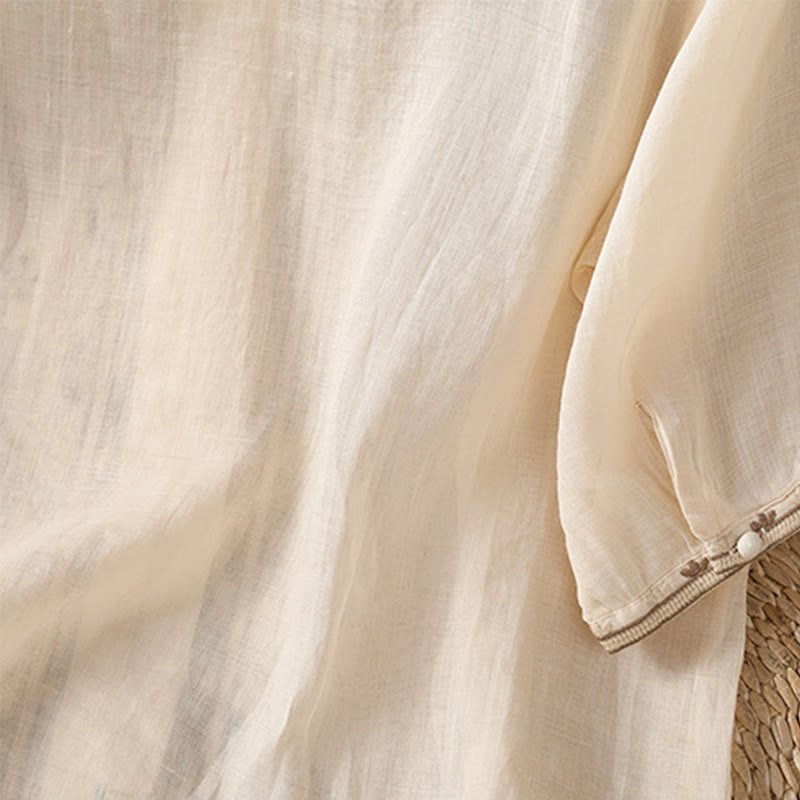 Chemise décontractée à manches mi-longues et col en V pour femme, en polyester, avec broderie Buddha Stones et boutons grenouille - image 2