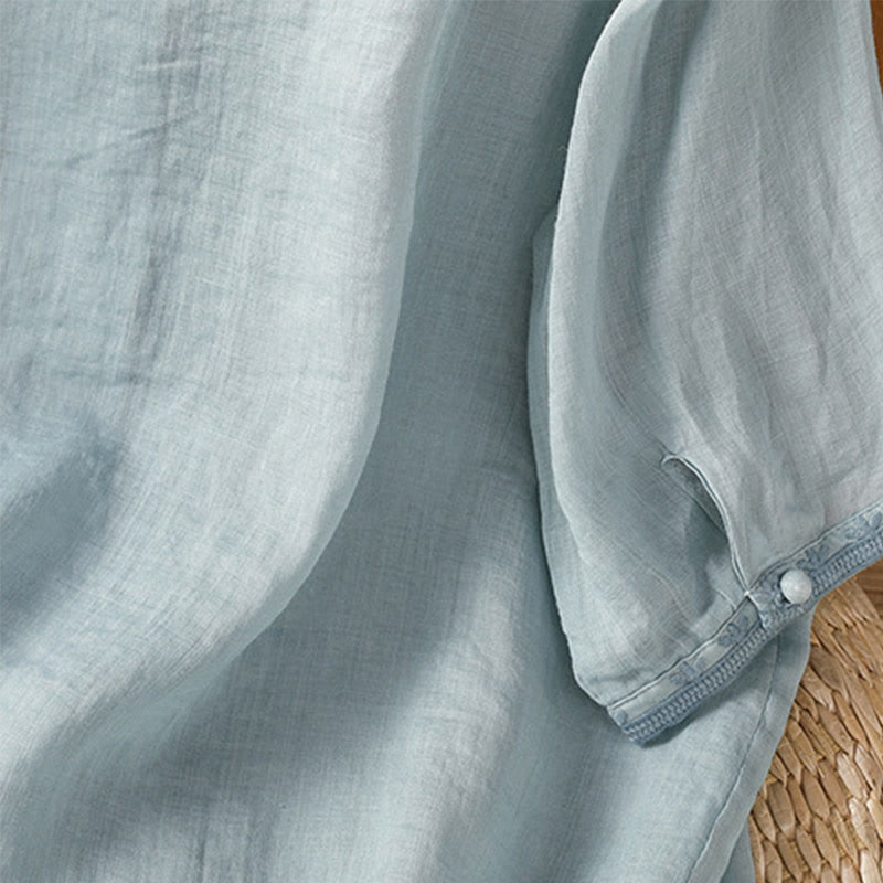 Chemise décontractée à manches mi-longues et col en V pour femme, en polyester, avec broderie Buddha Stones et boutons grenouille - image 7