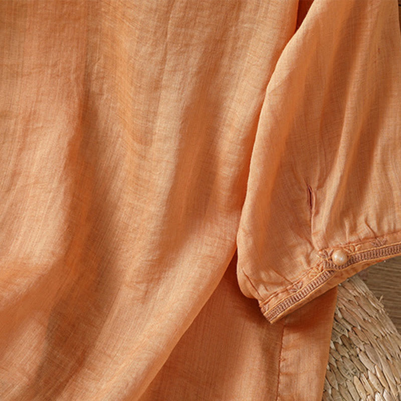 Chemise décontractée à manches mi-longues et col en V pour femme, en polyester, avec broderie Buddha Stones et boutons grenouille - image 21