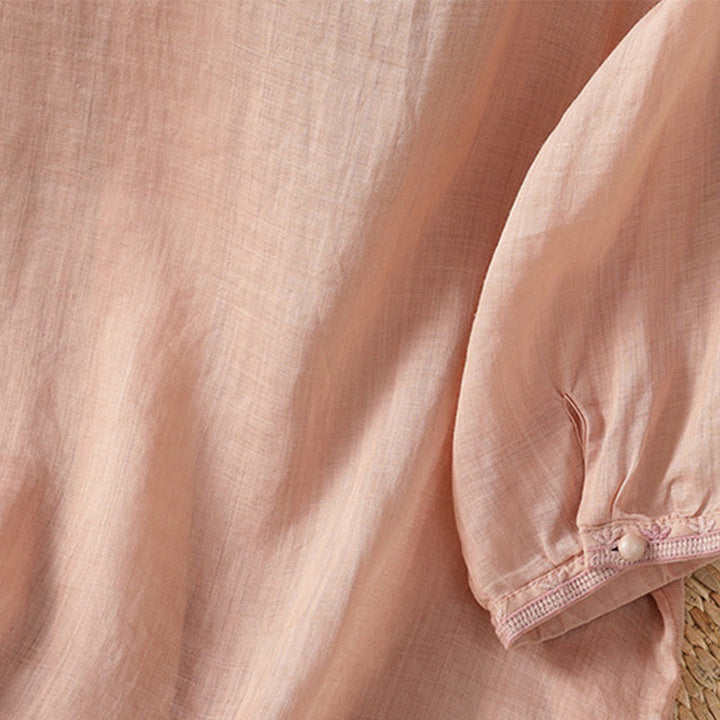 Chemise décontractée à manches mi-longues et col en V pour femme, en polyester, avec broderie Buddha Stones et boutons grenouille - image 25