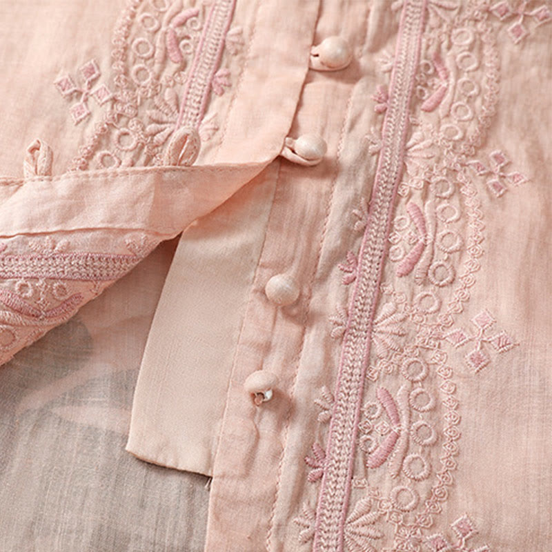 Chemise décontractée à manches mi-longues et col en V pour femme, en polyester, avec broderie Buddha Stones et boutons grenouille - image 28