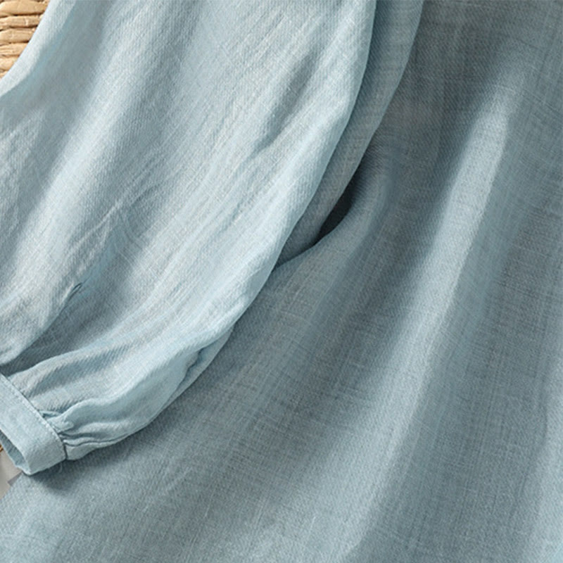 Chemise femme à col en V, broderie décontractée, à un bouton et manches courtes, ornée de Buddha Stones - image 9