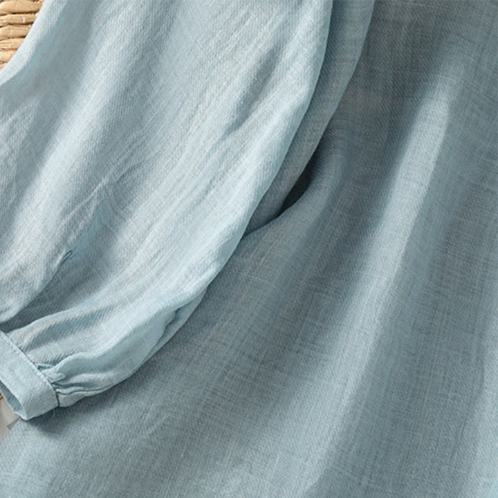 Chemise femme à col en V, broderie décontractée, à un bouton et manches courtes, ornée de Buddha Stones - image 9