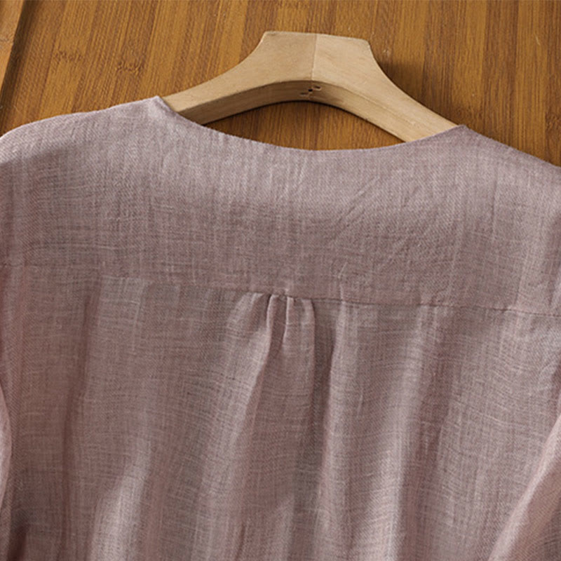 Chemise décontractée à simple boutonnage et col en V pour femme, en polyester, avec broderie Buddha Stones - image 15