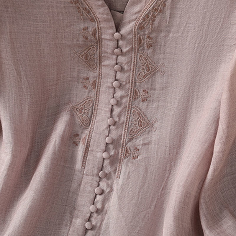 Chemise décontractée à simple boutonnage et col en V pour femme, en polyester, avec broderie Buddha Stones - image 13