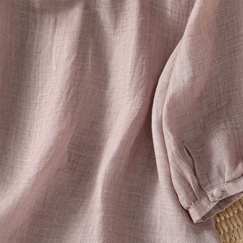Chemise femme à col en V, broderie décontractée, à un bouton et manches courtes, ornée de Buddha Stones - image 16