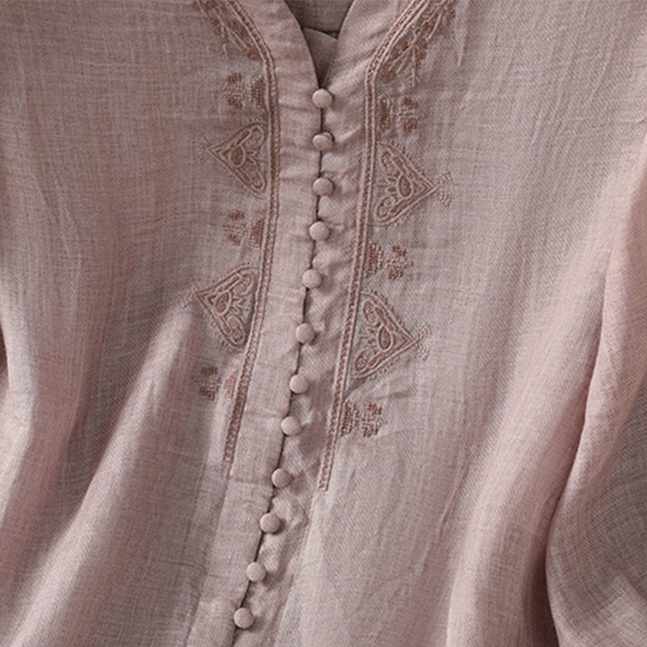 Chemise femme à col en V, broderie décontractée, à un bouton et manches courtes, ornée de Buddha Stones - image 13