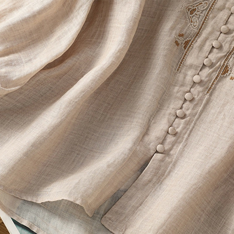 Chemise décontractée à simple boutonnage et col en V pour femme, en polyester, avec broderie Buddha Stones - image 27