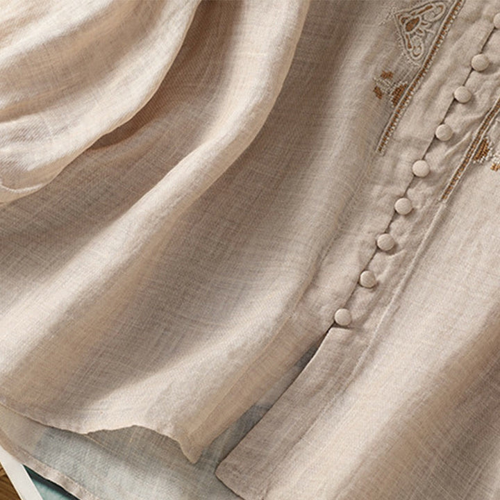 Chemise décontractée à simple boutonnage et col en V pour femme, en polyester, avec broderie Buddha Stones - image 27