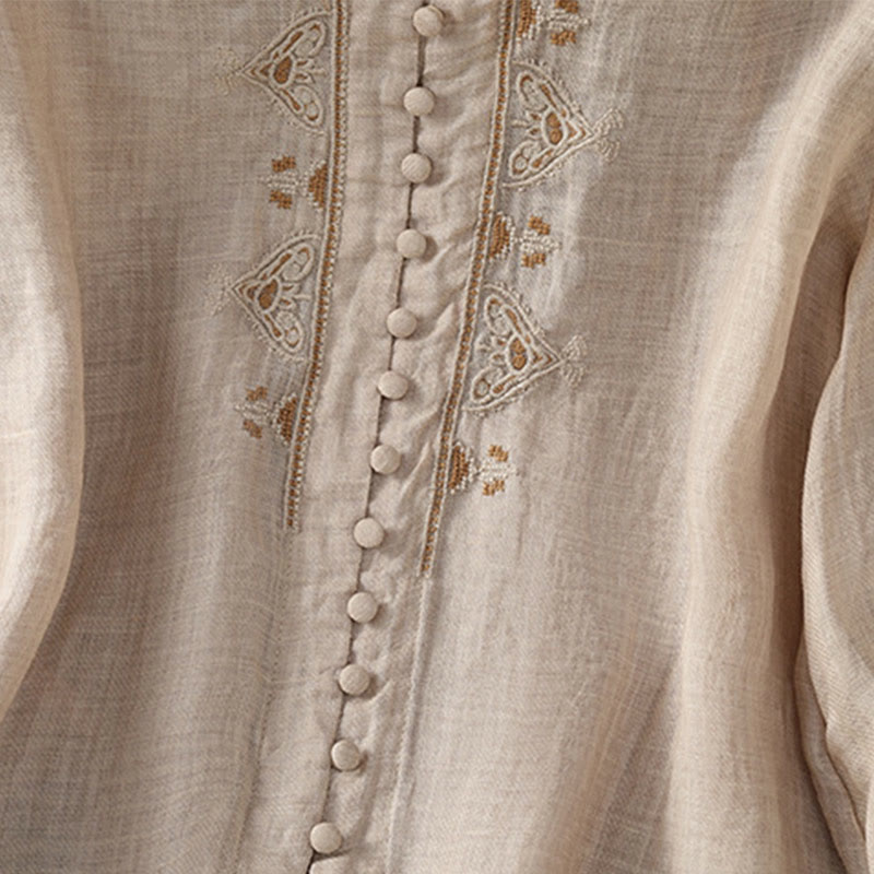 Chemise femme à col en V, broderie décontractée, à un bouton et manches courtes, ornée de Buddha Stones - image 26