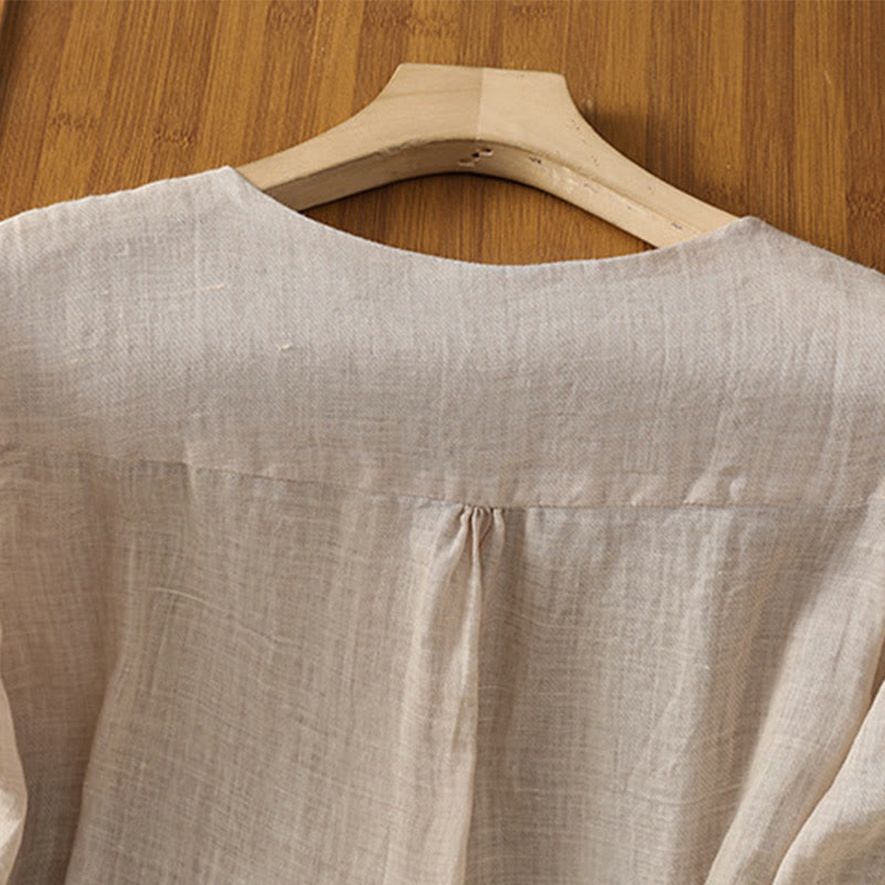 Chemise femme à col en V, broderie décontractée, à un bouton et manches courtes, ornée de Buddha Stones - image 22