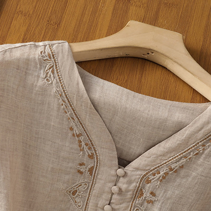 Chemise décontractée à simple boutonnage et col en V pour femme, en polyester, avec broderie Buddha Stones - image 24