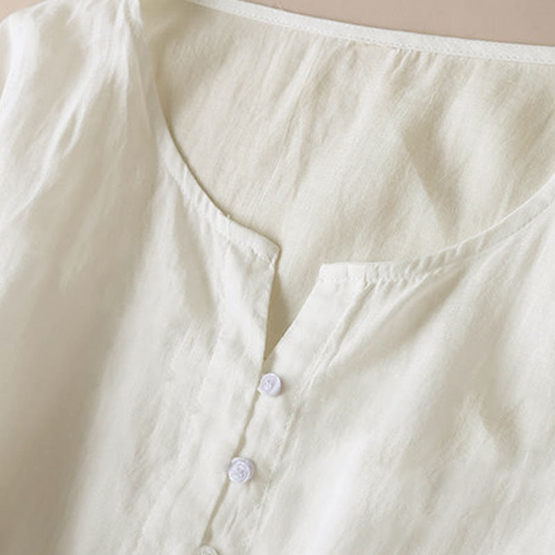 Robe mi-longue en coton à manches 9/4 et poches, broderie géométrique de Buddha Stones