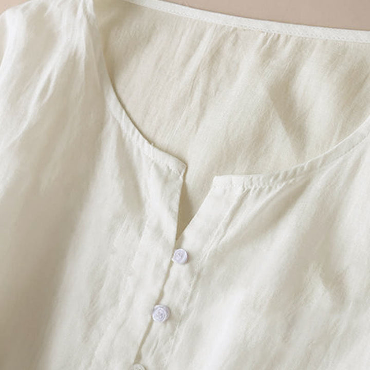 Robe mi-longue en coton à manches 9/4 et poches, broderie géométrique de Buddha Stones
