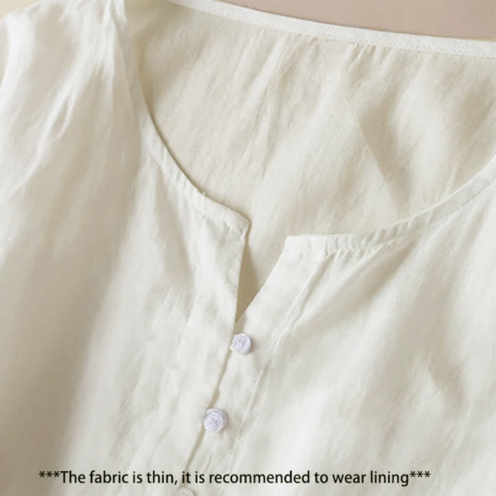 Robe mi-longue en coton à manches 9/4 et poches, broderie géométrique de Buddha Stones