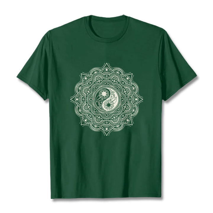 T-shirt à motif de Buddha Stones, symbole Yin-Yang - Vert forêt - 2XL - image 0
