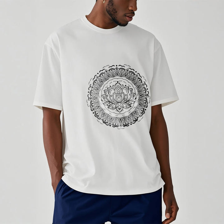 T-shirt à motif de fleurs de lotus et de mandala avec Buddha Stones - image 1