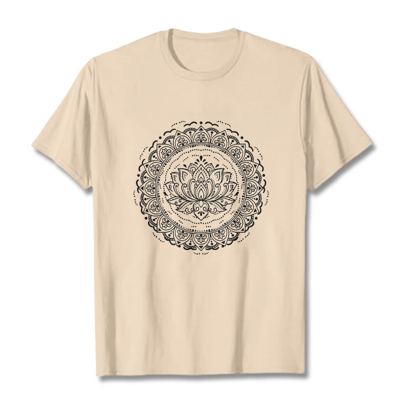 T-shirt à motif de fleurs de lotus et de mandala avec Buddha Stones - Bisque - 2XL - image 8