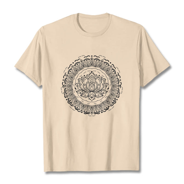 T-shirt à motif de fleurs de lotus et de mandala avec Buddha Stones - Bisque - 2XL - image 8