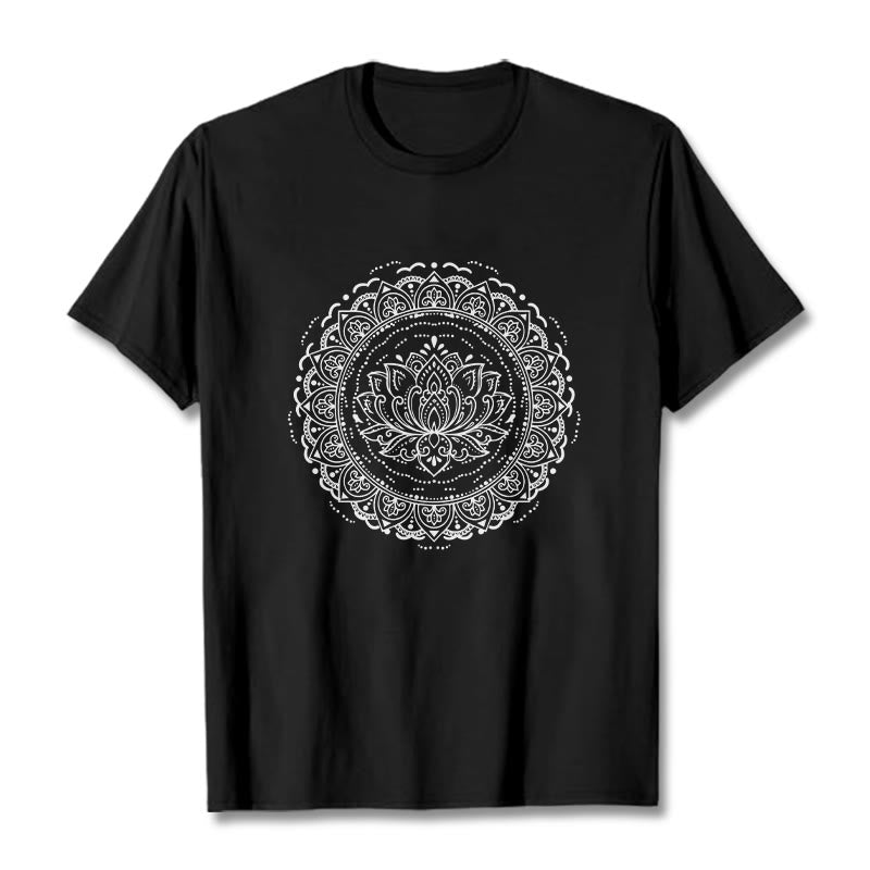 T-shirt à motif de fleurs de lotus et de mandala avec Buddha Stones - Noir - 2XL - image 5