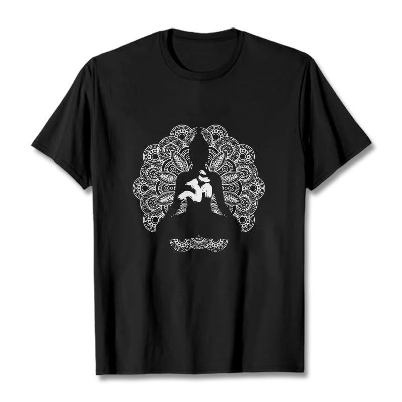 T-shirt à motif de Buddha Stones, symbole Om, mandala, couleur pure - Noir - 2XL - image 0