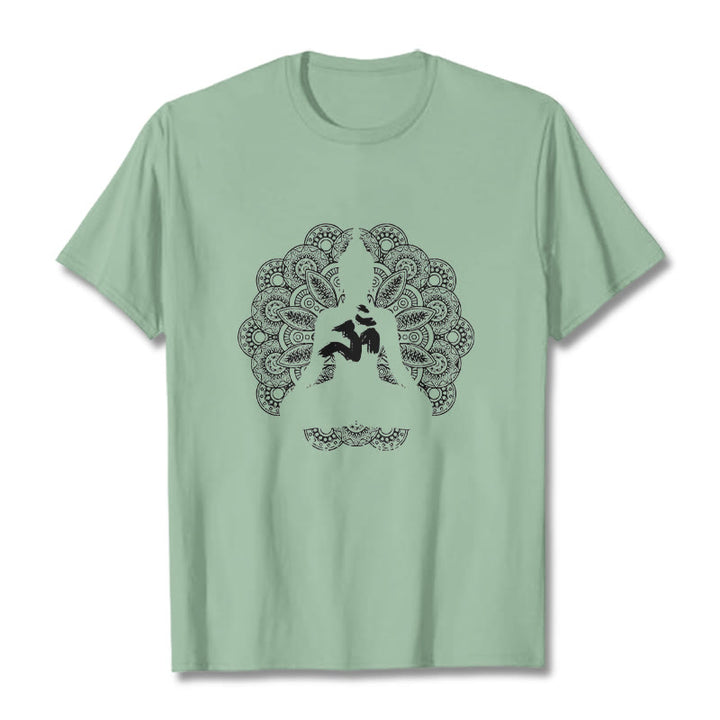 T-shirt à motif de Buddha Stones, symbole Om, mandala, couleur pure - Vert pâle - 2XL - image 14